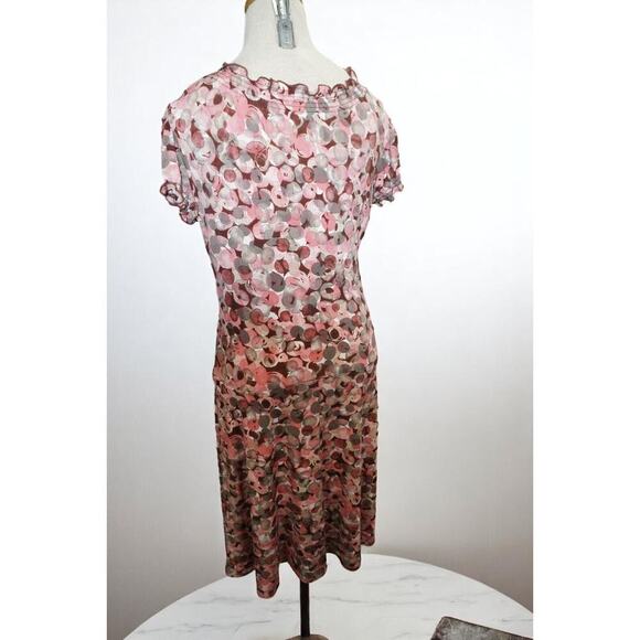 Connected Apparel Sheer Mesh Ruched Dress – Size 6 – Pink & Taupe Dot Print – - Picture 5 of 6